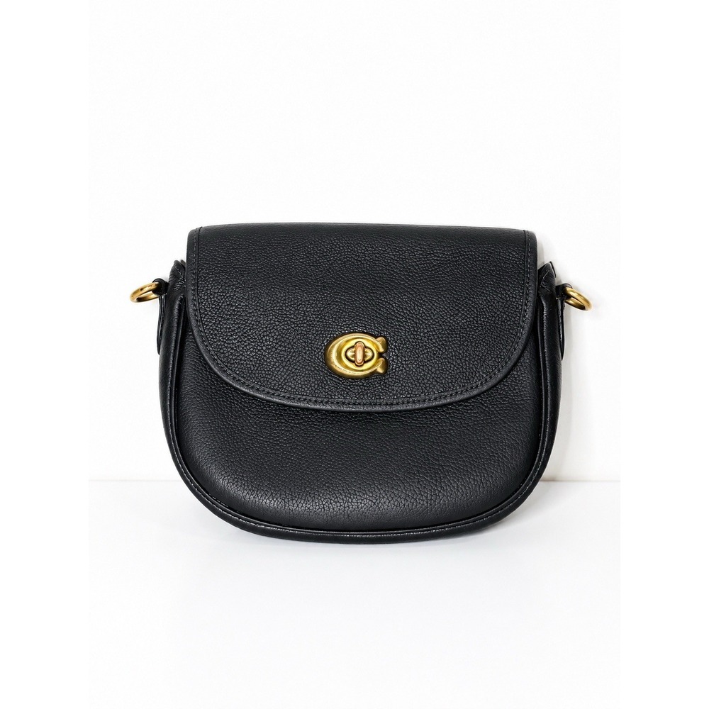 Coach Willow Saddle Bag Black Pebble Leather Crossbody Gold Turn lock CA094 - Picture 2 of 16